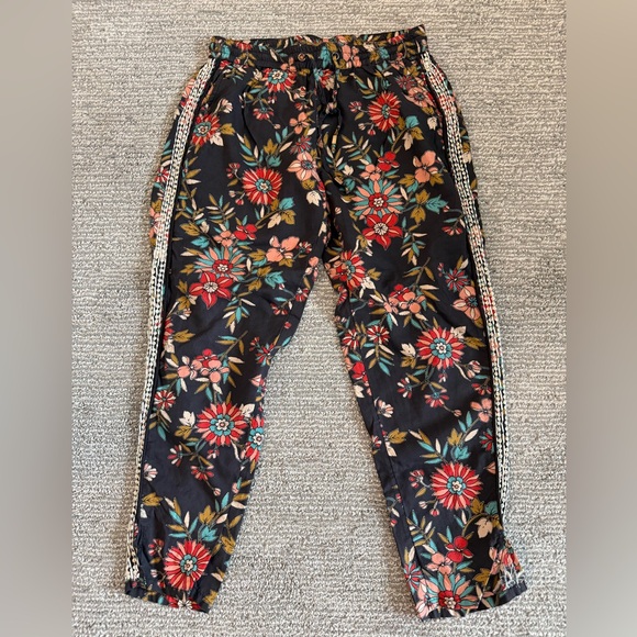 Anthropologie Pants - Anthropologie Floral Jogger Pants XS Boho Drawstring Side Stripe Rayon Lounge